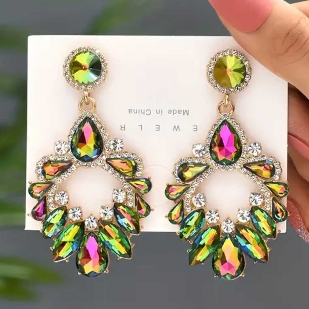 🌈Rainbow Crystal Drop chandelier Earrings